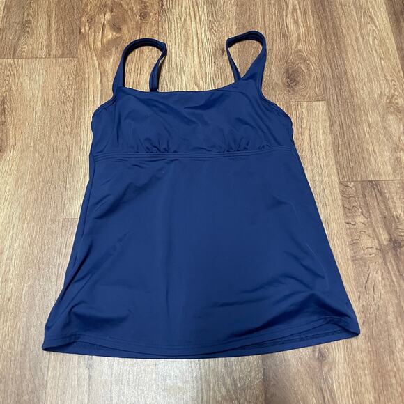 Lands End Womens Solid Navy Blue Tankini Underwire Swim Top Size 4 Stay Put Hem - Picture 1 of 5